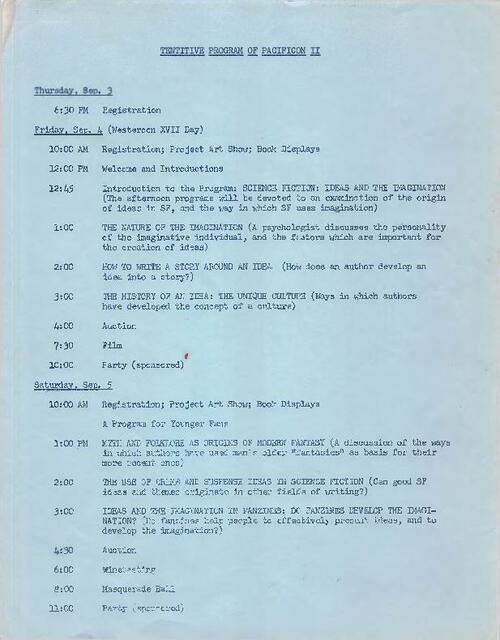 Pacificon II Tentative Program